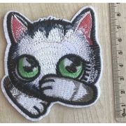 Термоаппликация, термонашивка Кот стеснительный 8,5 см Арт 75.0422