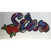 Термоаппликация, термонашивка Star с цветами с пайетками  Арт 100.1223