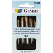 Иглы для шитья ручные  «Gamma» N-312 для вышивания №3-9 16 шт. Арт 76.072447(10)