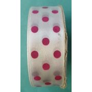 Лента атласная 2.5 см белая в горошек сиреневый 22 метра Арт 130.112462