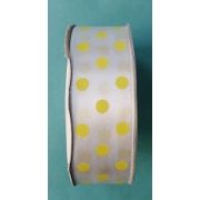 Лента атласная 2.5 см белая в горошек желтый 22 метра Арт 130.112462