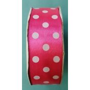 Лента атласная 2.5 см розовая в горошек 22 метра Арт 130.112462