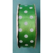 Лента атласная 2.5 см зеленая в горошек 22 метра Арт 130.112462