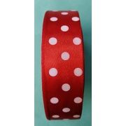 Лента атласная 2.5 см красная в горошек 22 метра Арт 130.112462