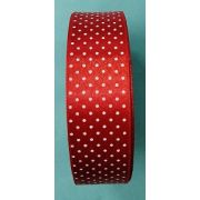 Лента атласная 2.5 см красная в белую крапинку 22 метра Арт 130.112462