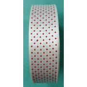 Лента атласная 2.5 см белая в красную крапинку 22 метра Арт 130.112462