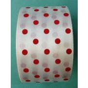 Лента атласная 5.0 см белая в горошек красный 22 метра Арт 225.112450(У)